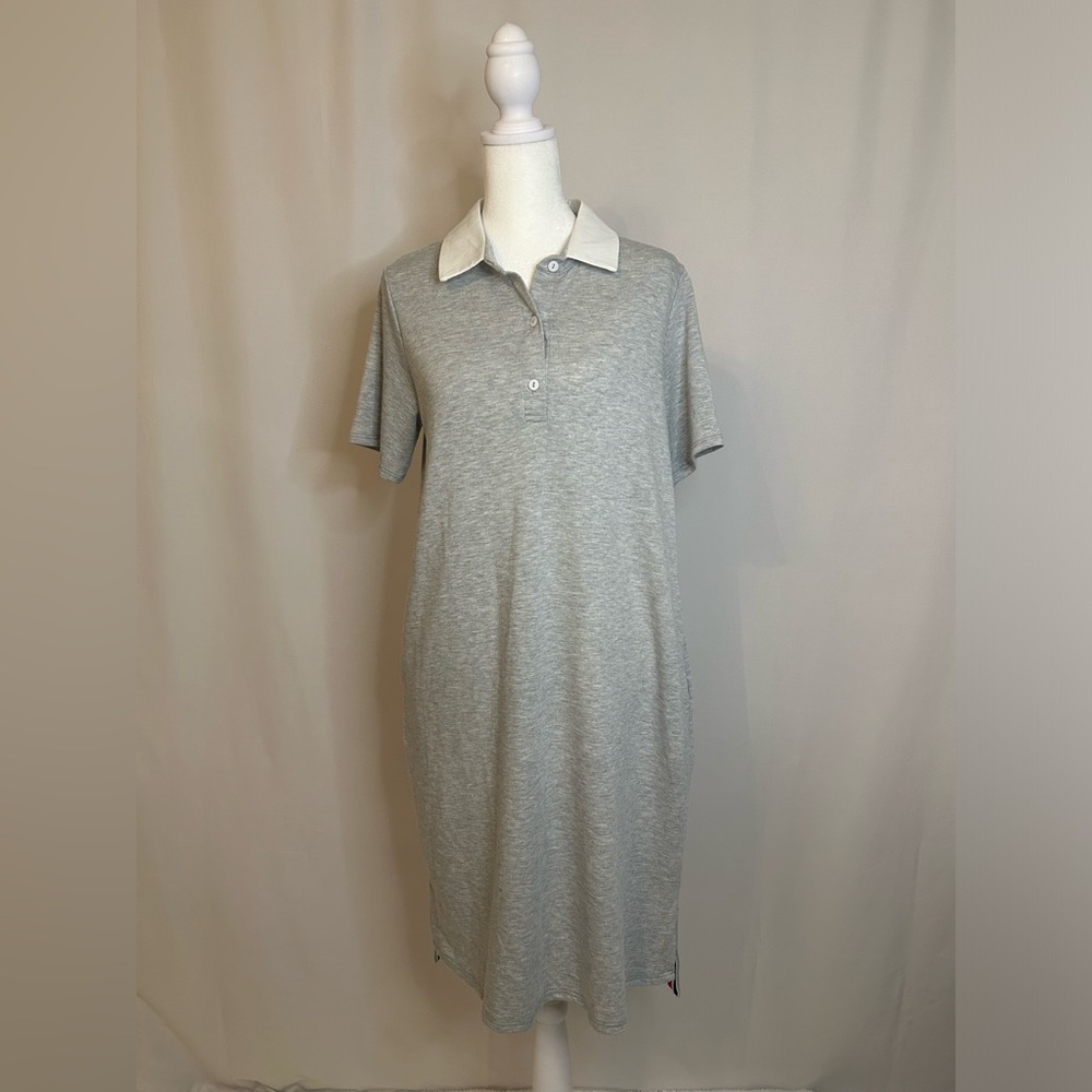 *New* Like Love Gray Half Button Up T-Shirt Dress with White Collar